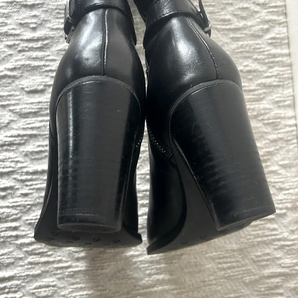 Adrienne Vittadini Black Leather Boots with Buckle Accents - Picture 8 of 15